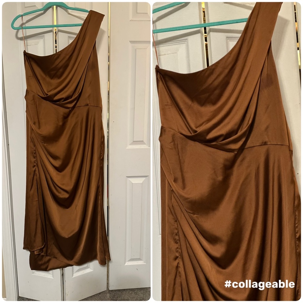 Elegant One-Shoulder Brown Dress